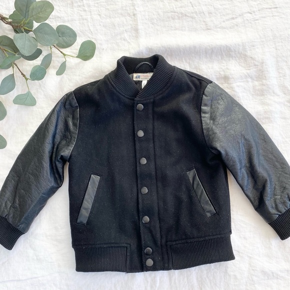 H&M Bomber Faux Leather Wool Blend Jacket - Picture 8 of 11